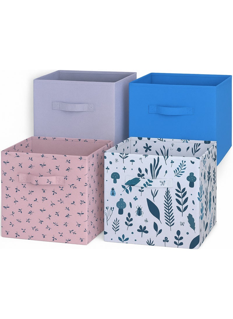FABTEX - FABTEX Foldable Storage Set of 4 Storage Box In 04 Different Designs Fabric Foldable Storage Cube Boxes Size 30x30x30 Cm with Handle  Ideal for Home Office and Every Day Use  Best Buy - Image 1