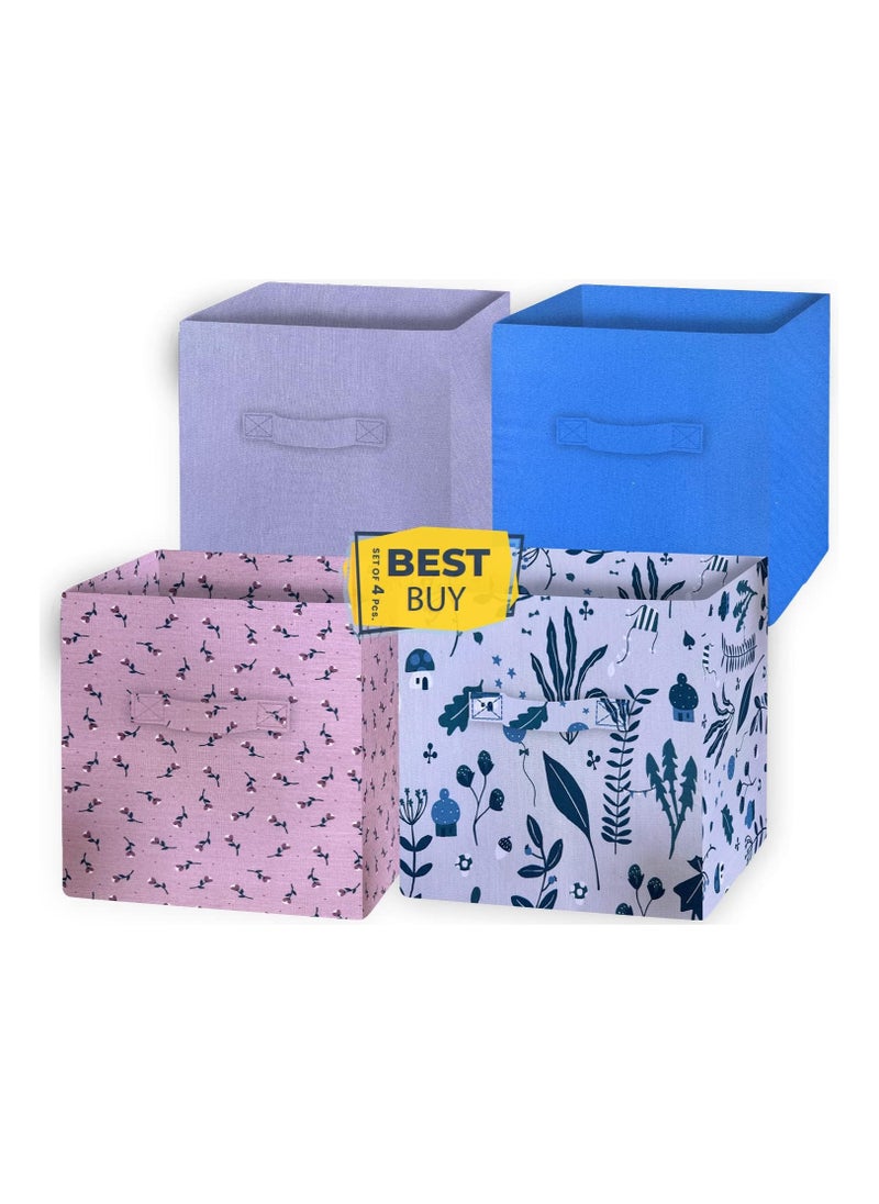 FABTEX - FABTEX Foldable Storage Set of 4 Storage Box In 04 Different Designs Fabric Foldable Storage Cube Boxes Size 30x30x30 Cm with Handle  Ideal for Home Office and Every Day Use  Best Buy - Image 1