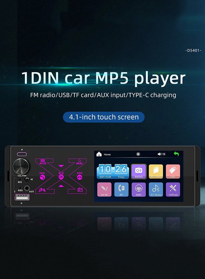 4.1-inch Touch Screen Car MP5 Player with Miswired Protection Support 7 Color Lights/Bluetooth Talking/USB Playback/TF Playback/AUX Playback/FM Radio/TYPE-C Charging/Steering Wheel Controls/Reverse Camera/Steering Wheel Controls/Remote Controls - Image 3