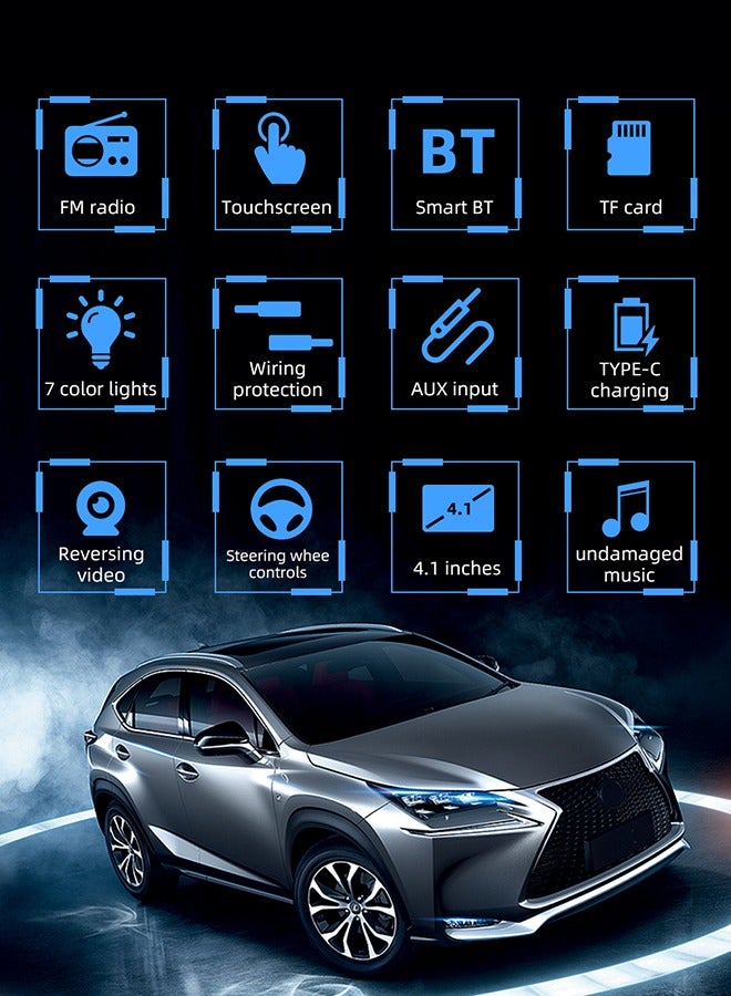 4.1-inch Touch Screen Car MP5 Player with Miswired Protection Support 7 Color Lights/Bluetooth Talking/USB Playback/TF Playback/AUX Playback/FM Radio/TYPE-C Charging/Steering Wheel Controls/Reverse Camera/Steering Wheel Controls/Remote Controls - Image 4