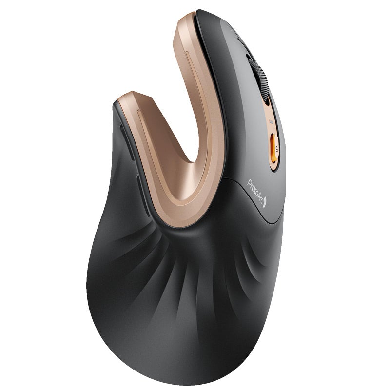 ProtoArc Ergonomic Mouse, EM11 NL Bluetooth Rechargeable Wireless Vertical Mouse, 3 Multi-Device Connectivity for Computer/PC/Laptop, 2.4GHz USB-A Optical Mice for Windows, Mac OS, Black Gold - Image 1