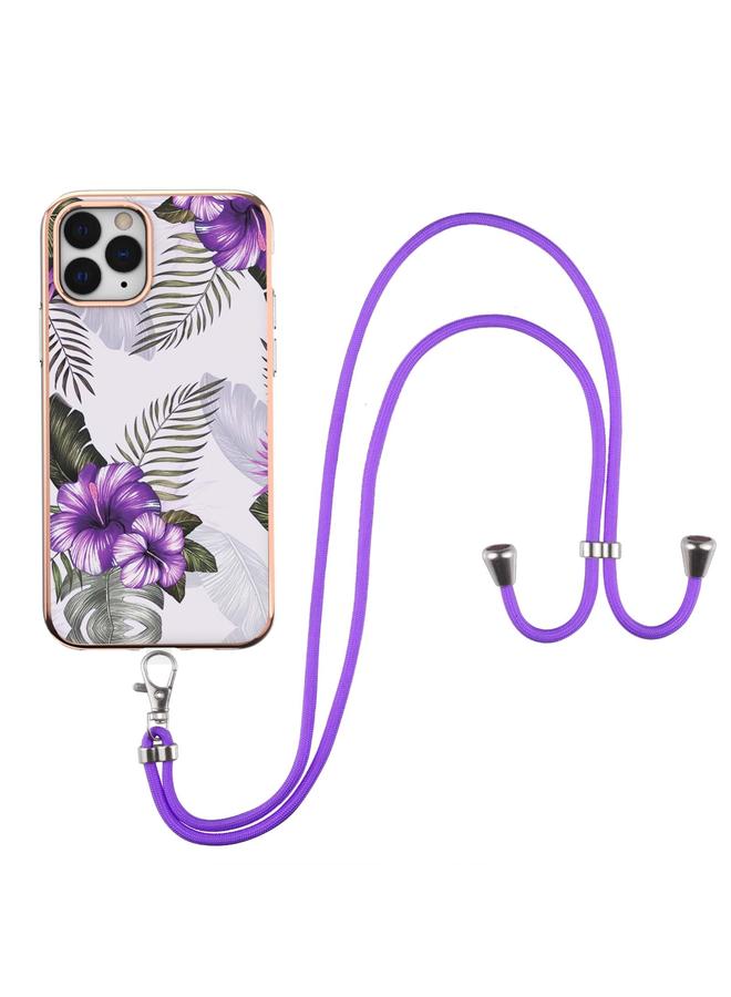 زبون جراب لهاتف iPhone 11 Pro Max بنمط طلاء كهربائي IMD TPU مقاوم للصدمات مع حبل للرقبة - Image 1