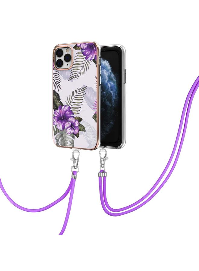 زبون جراب لهاتف iPhone 11 Pro Max بنمط طلاء كهربائي IMD TPU مقاوم للصدمات مع حبل للرقبة - Image 2