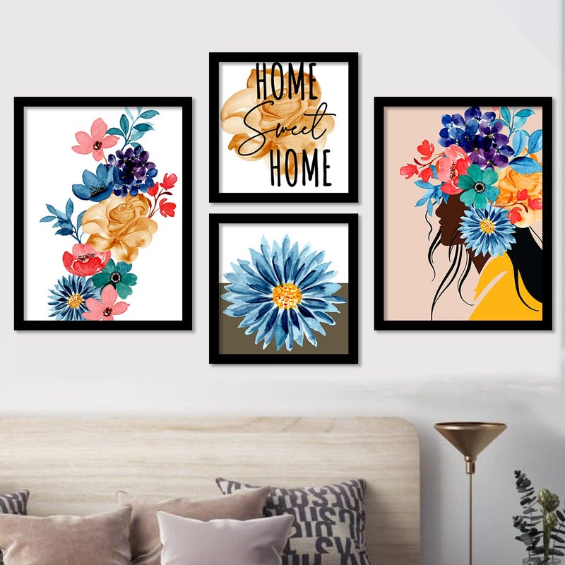 Wood Kotart Modern Art Framed Wall Paintings/ Hangings For Living Room - Yellow ( 11 Inch X 14 Inch, Framed ) Set Of 4 - Image 1