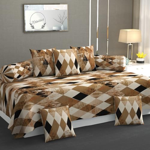 KETOSTICS 300 TC 100% Pure Cotton Diwan Set Covers 8 Pieces Pure Cotton Designer Printed Standard Diwan Set (1 Single Bedsheet, 2 Bolster Covers, 5 Cushion Covers) (DS- AS 14) - Image 1