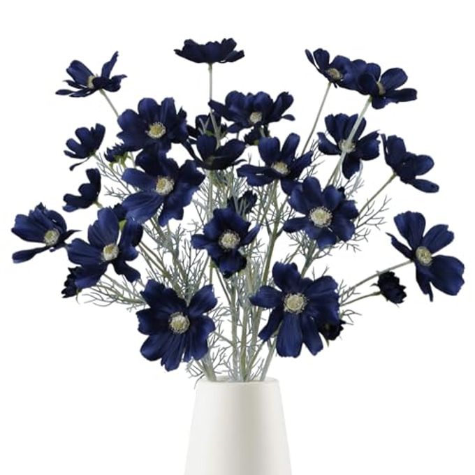 Fqueelvys 6Pcs Navy Blue Silk Cosmos Flowers 24'' Wild Flowers Artificial Fake Flowers Arrangement For Wedding Party Kitchens Home Decoration(Navy Blue) - Image 1