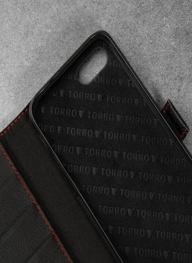 TORRO Phone Case Compatible with iPhone SE/8/7 - Premium, Genuine Leather Cover with Card Slots and Horizontal Viewing Stand (Black) - Image 5