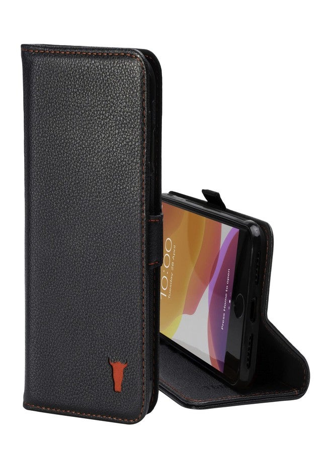 TORRO Phone Case Compatible with iPhone SE/8/7 - Premium, Genuine Leather Cover with Card Slots and Horizontal Viewing Stand (Black) - Image 1