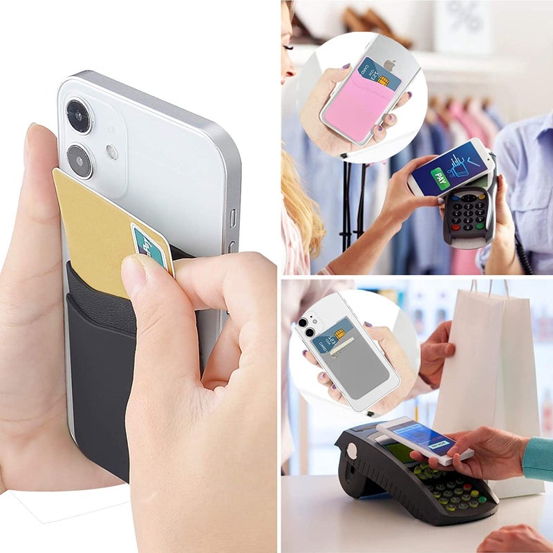 ClickCase Unisex Adult Silicone TPU Metro/Credit Card Holder for Back of Mobile Or Case,Stick On Phone Back Adhesive Dual Pocket Wallet for All Smart Phones (Black) - Image 4