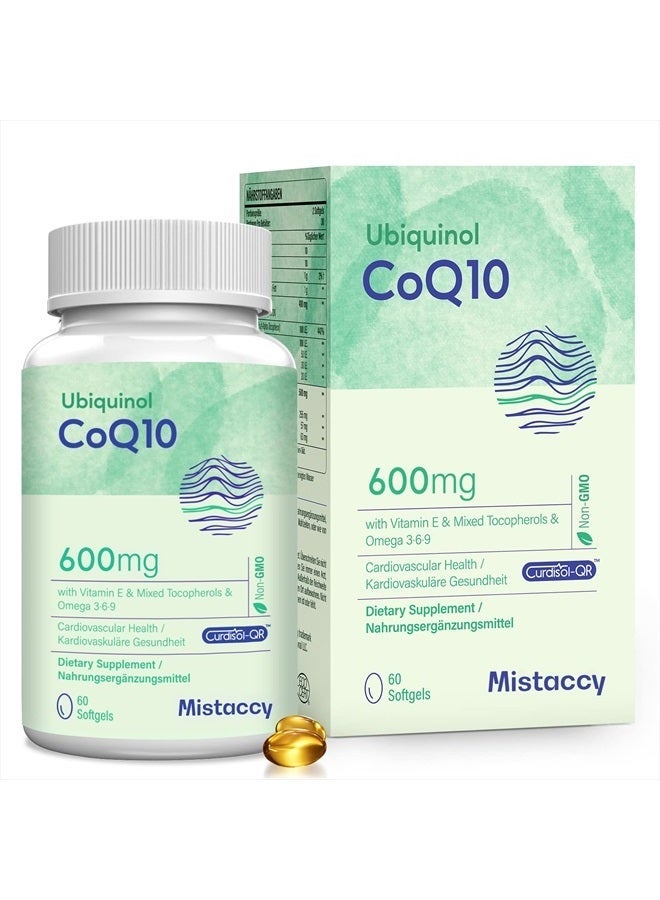 خطأ كبسولات ميستاكسي CoQ10 600 ملغ هلامية - يوبيكوينول عالي الامتصاص مع فيتامين E وأوميغا 3-6-9 - مكمل غذائي مضاد للأكسدة لدعم صحة القلب والطاقة - 60 كبسولة هلامية هلامية - خالية من الكائنات المعدلة وراثيًا، وخالية من الغلوتين، صنع في الولايات المتحدة الأمريكية - Image 1