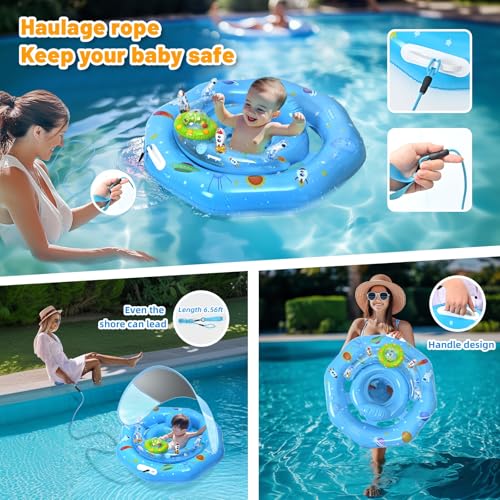 GEEQUFLOAT Baby Pool Float with Canopy Toy ConsoleAdjustable Safe SeatRemovable UPF50 SunshadeInfant Pool Float for 636 MonthsBaby Floaties 612 Months with Safety Handle Rope for PoolSea - Image 5