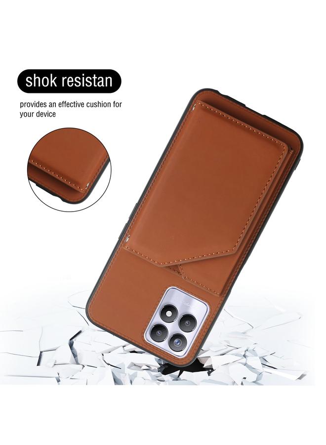 اس-توب جراب لهاتف OPPO Realme 8i مصنوع من الجلد PU + TPU + PC، جراب خلفي مقاوم للصدمات مع فتحات للبطاقات وحامل وإطار للصور - Image 5