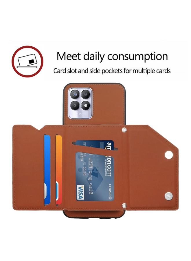 اس-توب جراب لهاتف OPPO Realme 8i مصنوع من الجلد PU + TPU + PC، جراب خلفي مقاوم للصدمات مع فتحات للبطاقات وحامل وإطار للصور - Image 4