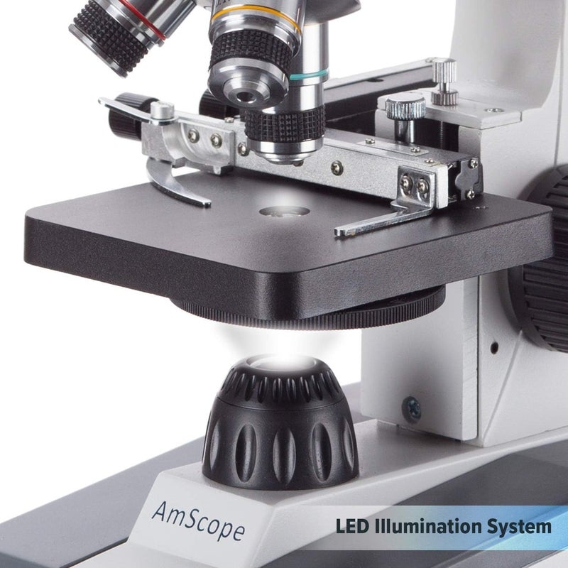AmScope AmScope M150CMS Compound Monocular Microscope WF10x and WF25x Eyepieces 40x1000x Magnification LED Illumination Brightfield SingleLens Condenser Coaxial Coarse and Fine Focus Mechanical Stage 110V  - Image 4
