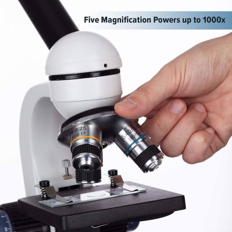 AmScope AmScope M150CMS Compound Monocular Microscope WF10x and WF25x Eyepieces 40x1000x Magnification LED Illumination Brightfield SingleLens Condenser Coaxial Coarse and Fine Focus Mechanical Stage 110V  - Image 5