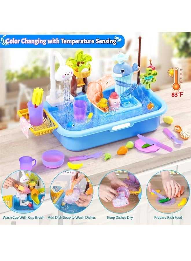 Vixplorn Electric Dishwasher Toy Set Dishwasher Toy Realistic Kitchen Toy Fishing Toy Vegetable Washing Sink Water Play Toy - Image 4