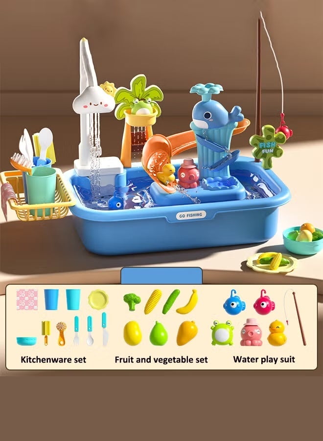 Vixplorn Electric Dishwasher Toy Set Dishwasher Toy Realistic Kitchen Toy Fishing Toy Vegetable Washing Sink Water Play Toy - Image 3