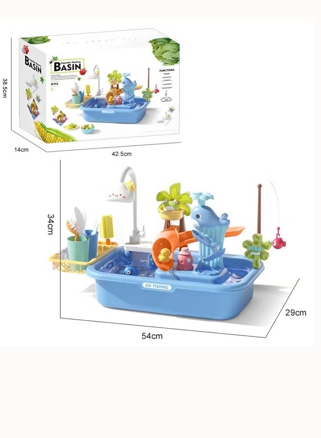 Vixplorn Electric Dishwasher Toy Set Dishwasher Toy Realistic Kitchen Toy Fishing Toy Vegetable Washing Sink Water Play Toy - Image 2