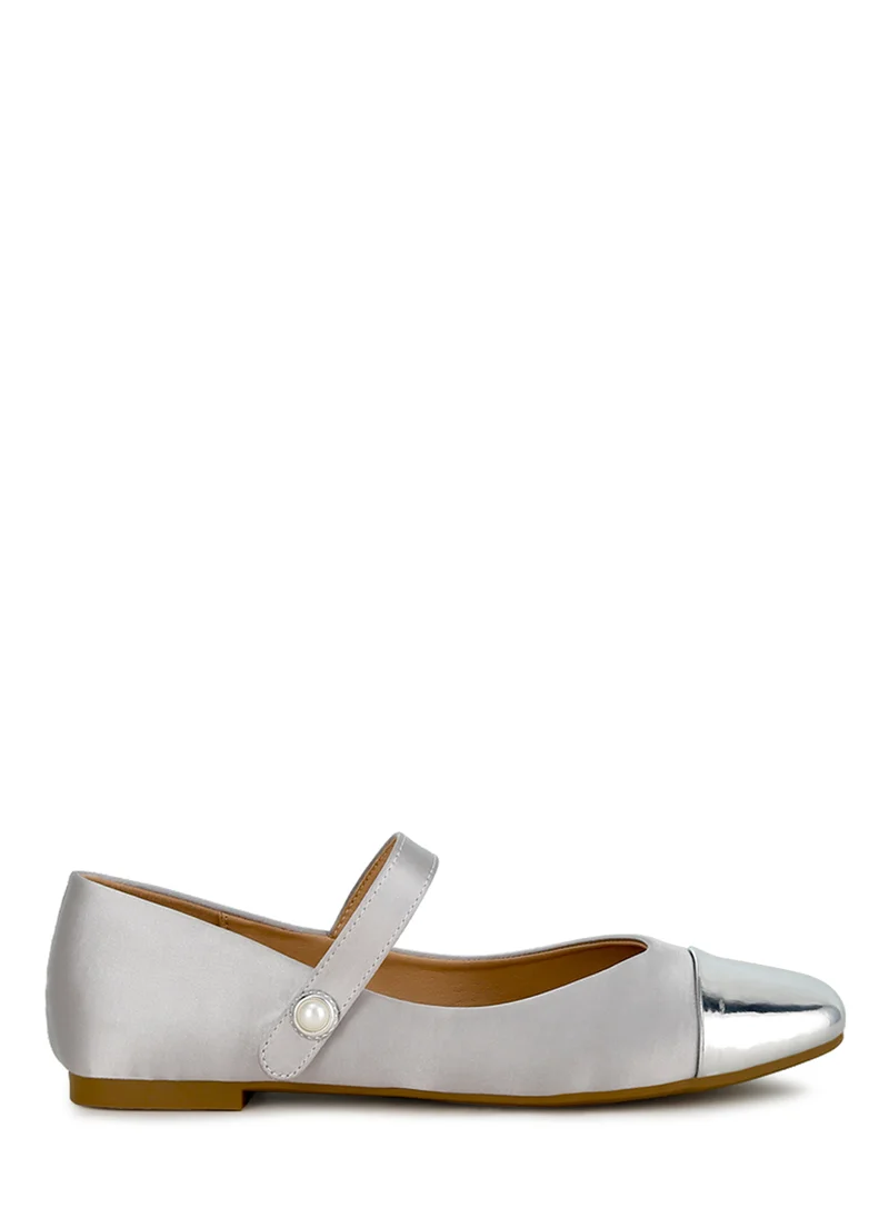 London Rag Silver Patent Toe Cap Satin Mary Jane