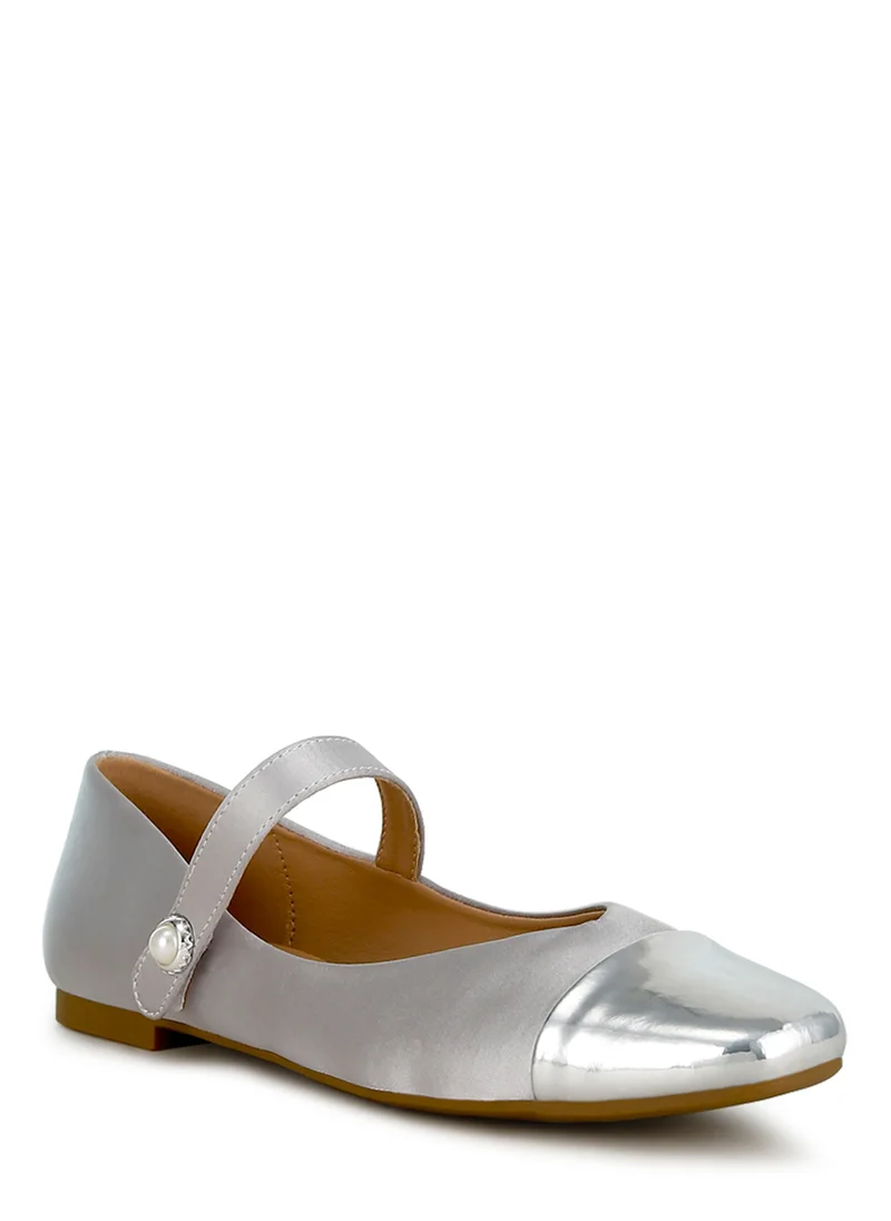 London Rag Silver Patent Toe Cap Satin Mary Jane