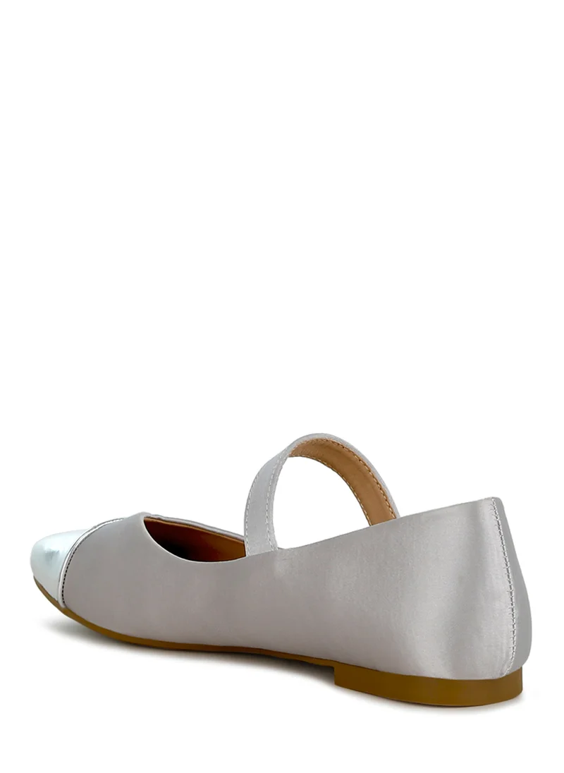London Rag Silver Patent Toe Cap Satin Mary Jane