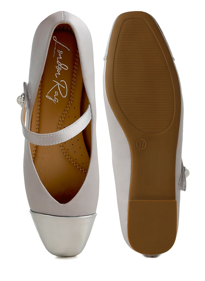 London Rag Silver Patent Toe Cap Satin Mary Jane