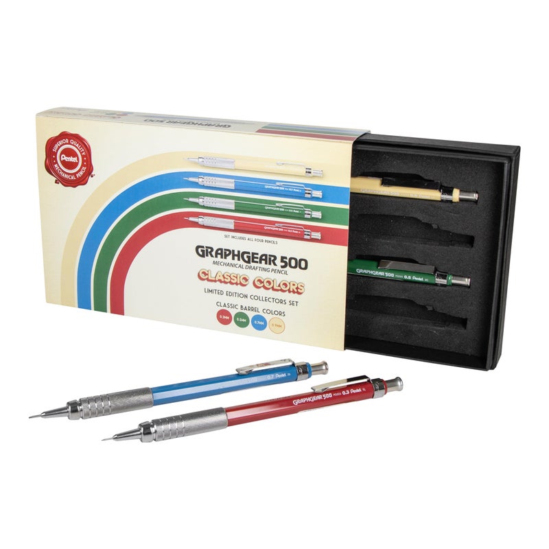 Pentel GraphGear 500 Limited Edition Mechanical Pencil Classic Colors Box Set 03 05 07 09mm point sizes included Box of 4 Pencils PG520RBXSET - Image 2