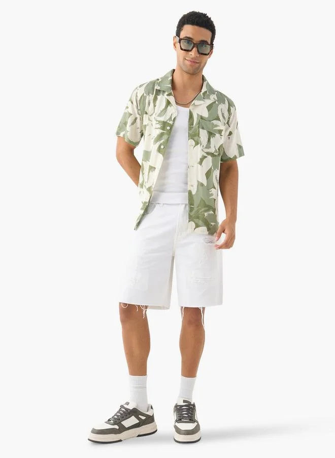 Lee Cooper Lee Cooper All-Over Print Camp Collar Shirt with Short Sleeves