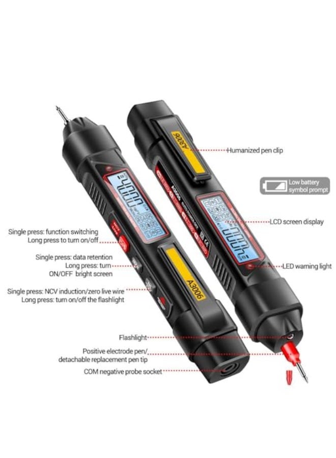 Ipputo digital multimeter, 4000 counters with backlit LCD display, measures AC/DC voltage, contactless voltage detection, ideal for electricians, technicians and DIY enthusiasts - Image 2