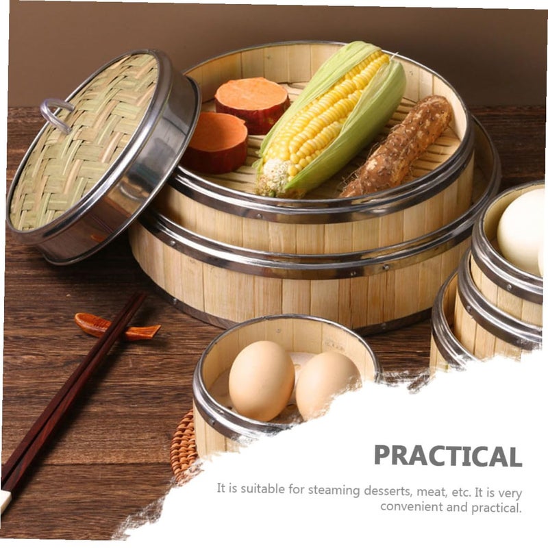 8 Inch 2 Tier Bamboo Steamer Basket With Lid For Dim Sum Dumplings Vegetables Healthy Cooking - Image 5