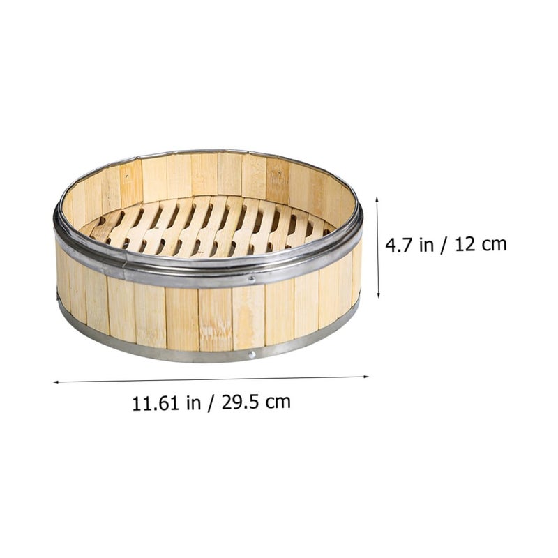 8 Inch 2 Tier Bamboo Steamer Basket With Lid For Dim Sum Dumplings Vegetables Healthy Cooking - Image 3