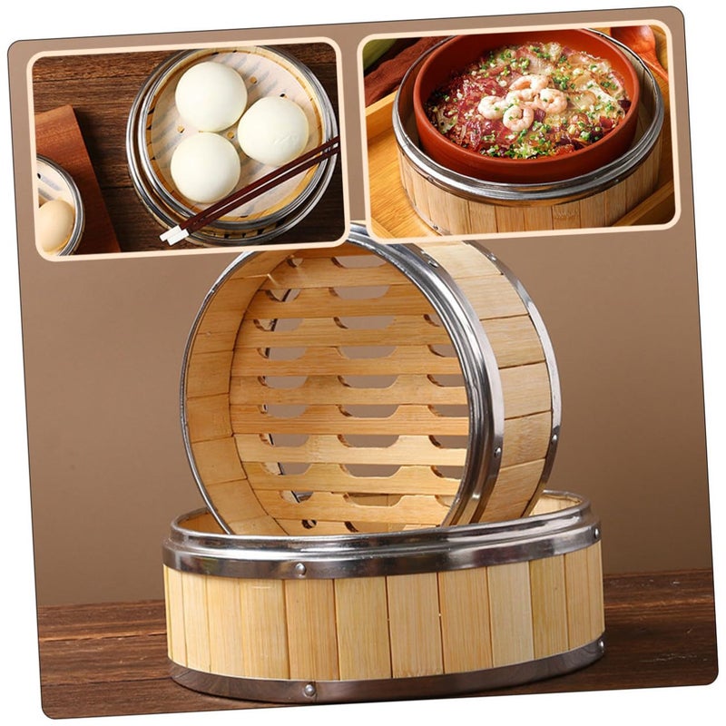 8 Inch 2 Tier Bamboo Steamer Basket With Lid For Dim Sum Dumplings Vegetables Healthy Cooking - Image 4
