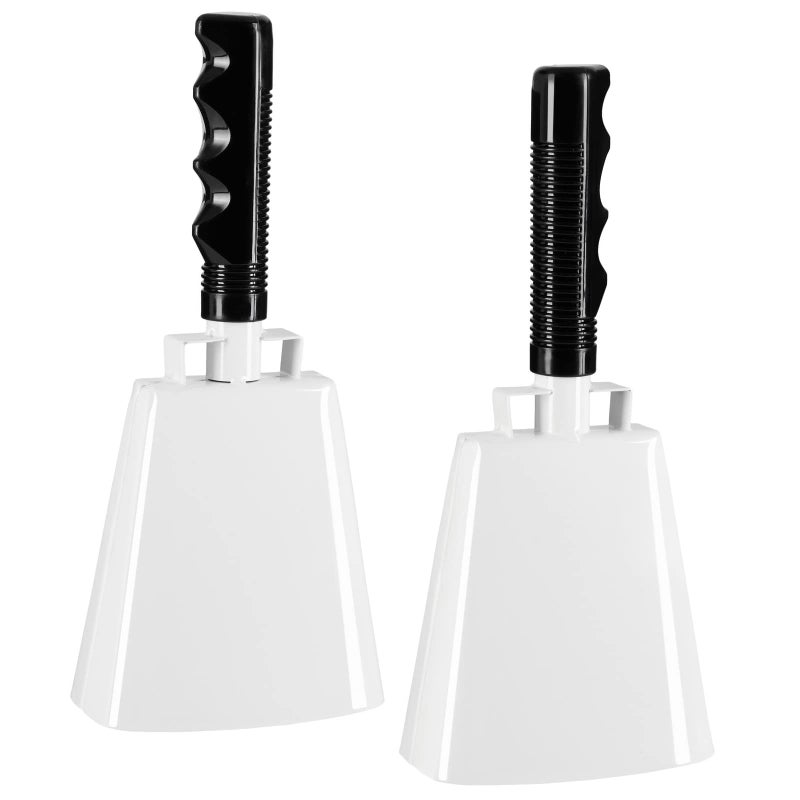 BLUE PANDA 2 Pack White 9inch Cowbells for Sports Events  Loud and Clear with Handle  Customizable and Sturdy