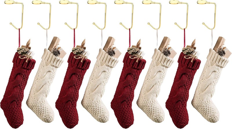 Komotu Christmas Stocking Holder for Mantle - 8 Pack Non-Slip Stocking Mantel Holders Hooks Hanger for Christmas Xmas Fireplace and Party Decoration (Gold) - Image 3