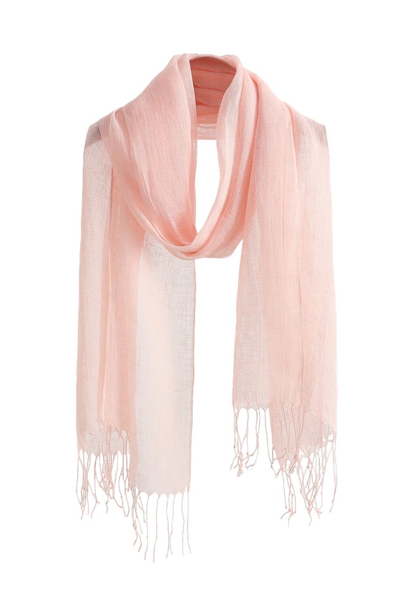 Jeelow 100% Linen Scarf Shawl Wrap Lightweight Scarfs Scarves For Men And Women (Pink) - Image 1