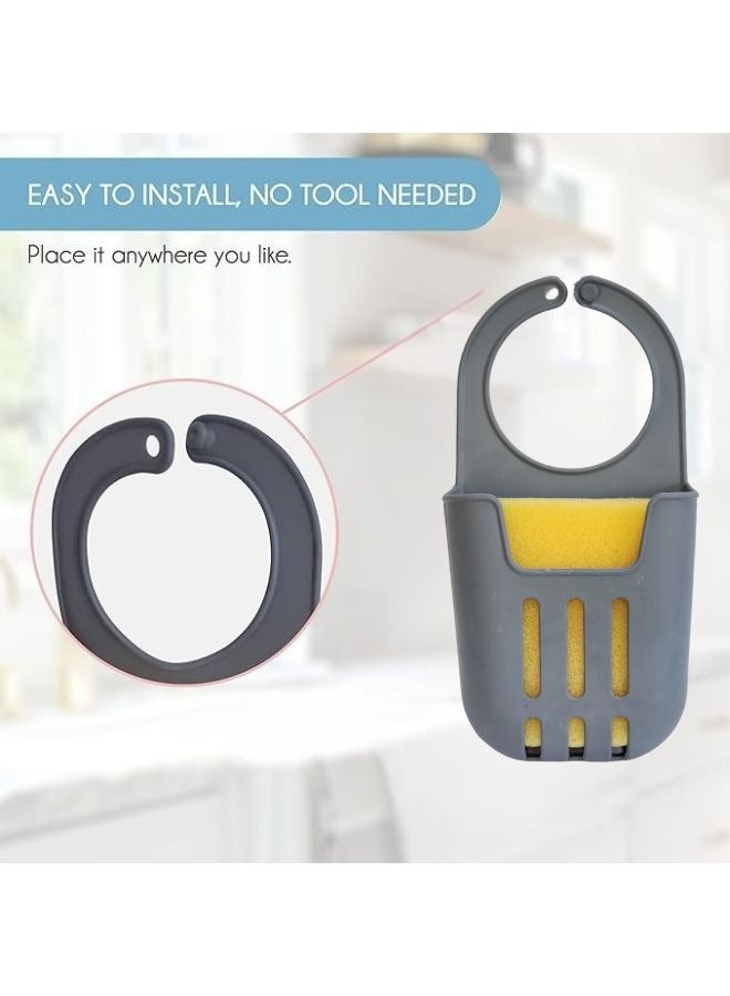ORGANiZERS Silicone Sponge Holder for Kitchen Sink with Hanger, Kitchen Sink Basket for Sponge or Soap, Sink Sponge Holder, Dishcloth Holder, Kitchen Drain Rack, Kitchen Sink Accessories - Grey - Image 2
