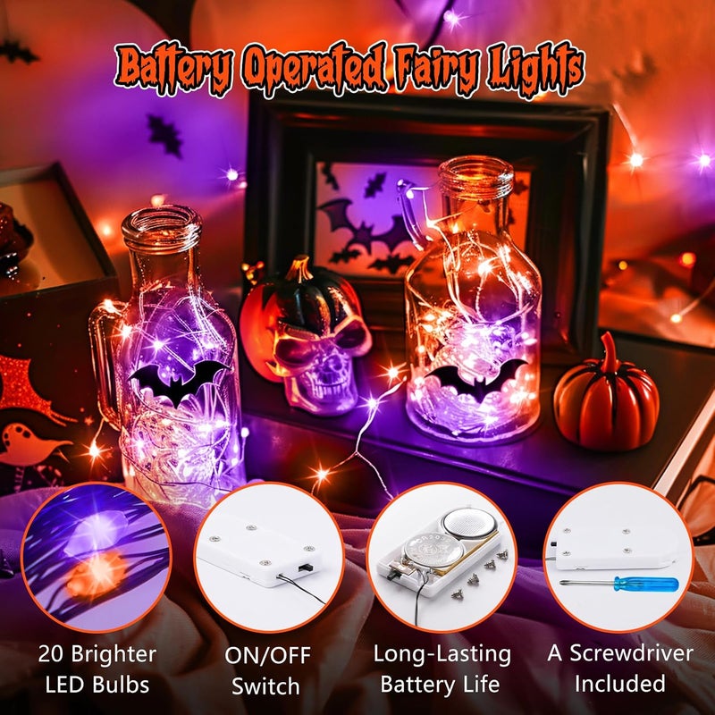 Brightown 12 Pack Purple Orange Fairy Lights Battery Operated String Lights - 7ft 20 LED Waterproof Short Micro Firefly Light for Halloween Decor, Pumpkin DIY Craft, Paper Lantern Decoration - Image 4