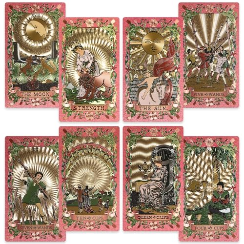 EGCUQ 78 Pink Tarot Cards with Guide BookGold Foil Rider Waite Tarot Deck PVC for Beginners to Expert Pink - Image 1