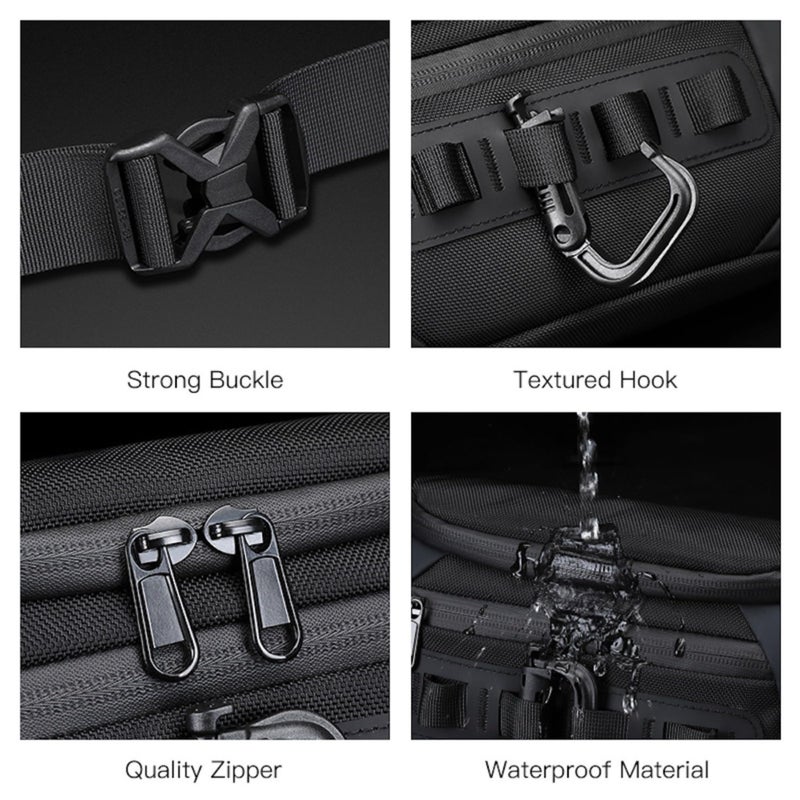 OZUKO Waist Bag for Men, Chest Crossbody Sling Bag for Travel Water-Resistant Oxford Multi Pocket Anti Theft Back Pocket Daily Use, Small, Grey, 9530 - Image 5