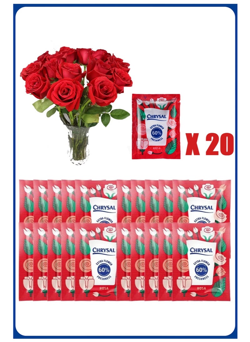 CHRYSAL Rose nutrient solution，Clear Flower Food Packets Fresh Flower Arrangements Supplies，Flower preservative and nutrient solution to prolong the life of flowers (5g, 20 packs) - Image 1