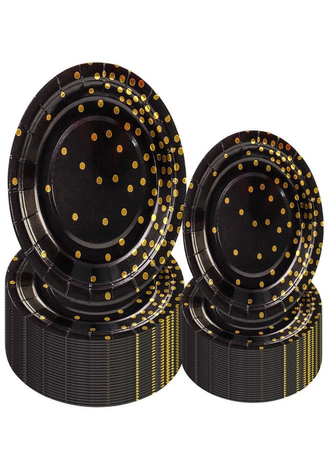 HiEnjoin 40PCS Black and Gold Paper Plates, Disposable Party Plates Tableware Set Dessert Cake Plates Tea Party Supplies for Wedding Birthday Retirement Graduation Festivals Decorations - Image 1