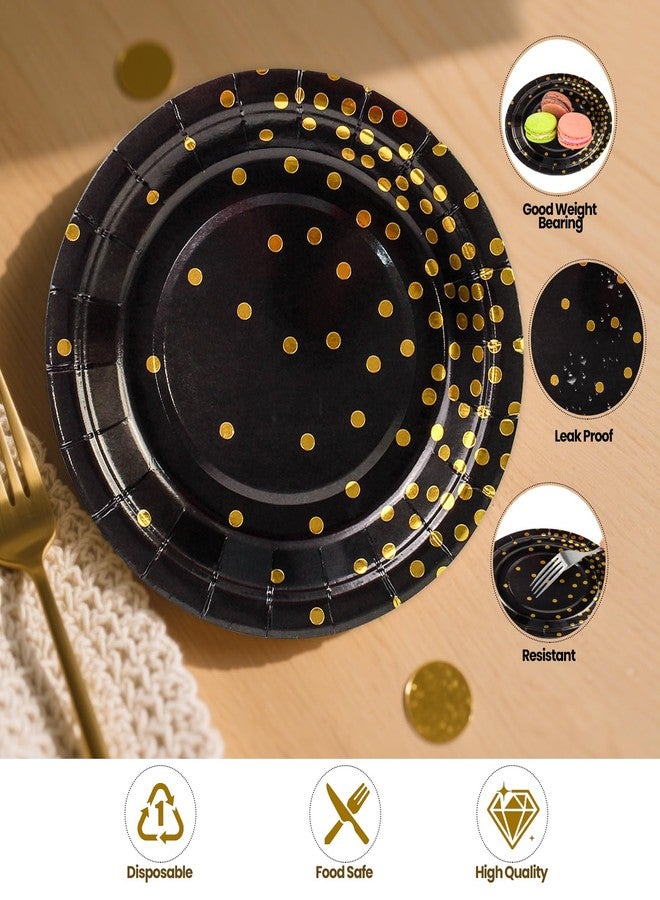 HiEnjoin 40PCS Black and Gold Paper Plates, Disposable Party Plates Tableware Set Dessert Cake Plates Tea Party Supplies for Wedding Birthday Retirement Graduation Festivals Decorations - Image 3