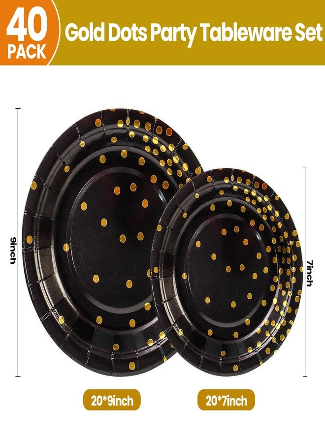 HiEnjoin 40PCS Black and Gold Paper Plates, Disposable Party Plates Tableware Set Dessert Cake Plates Tea Party Supplies for Wedding Birthday Retirement Graduation Festivals Decorations - Image 2