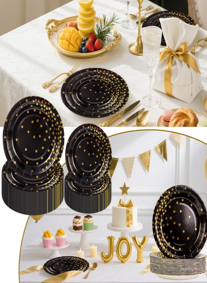 HiEnjoin 40PCS Black and Gold Paper Plates, Disposable Party Plates Tableware Set Dessert Cake Plates Tea Party Supplies for Wedding Birthday Retirement Graduation Festivals Decorations - Image 4
