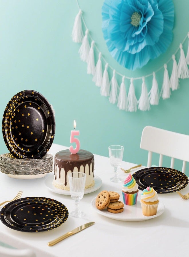 HiEnjoin 40PCS Black and Gold Paper Plates, Disposable Party Plates Tableware Set Dessert Cake Plates Tea Party Supplies for Wedding Birthday Retirement Graduation Festivals Decorations - Image 5