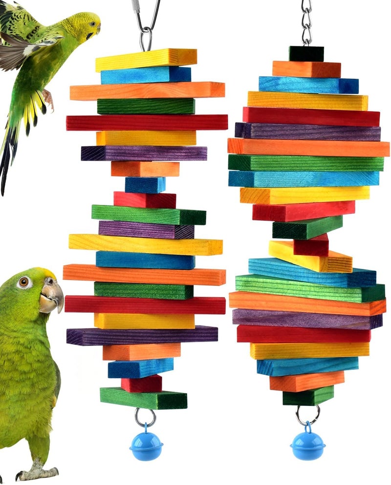 Bissap 2 PCS Bird Chew Toys, Multicolored Bagel Cascade Bird Parrot Chewing Sticks Biting Wooden Blocks Toy for Small Medium Conure Parakeet Cockatiels Lovebird Similar Sized Pet Birds - Image 1