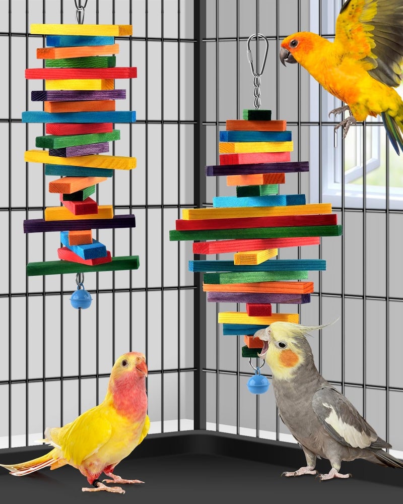 Bissap 2 PCS Bird Chew Toys, Multicolored Bagel Cascade Bird Parrot Chewing Sticks Biting Wooden Blocks Toy for Small Medium Conure Parakeet Cockatiels Lovebird Similar Sized Pet Birds - Image 5