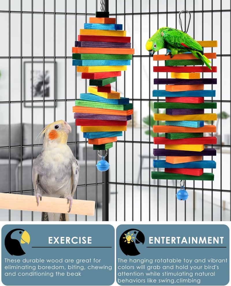 Bissap 2 PCS Bird Chew Toys, Multicolored Bagel Cascade Bird Parrot Chewing Sticks Biting Wooden Blocks Toy for Small Medium Conure Parakeet Cockatiels Lovebird Similar Sized Pet Birds - Image 4