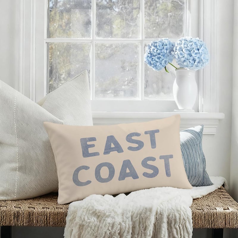 Wheatwin Coastal Decor, Blue Coastal Throw Pillow Cover 12x20, Coastal Room Decor, Blue Dorm Decor, Coastal Preppy Trendy Retro East Coast Coquette Decor for Girls Room College Sofa Couch - Image 3
