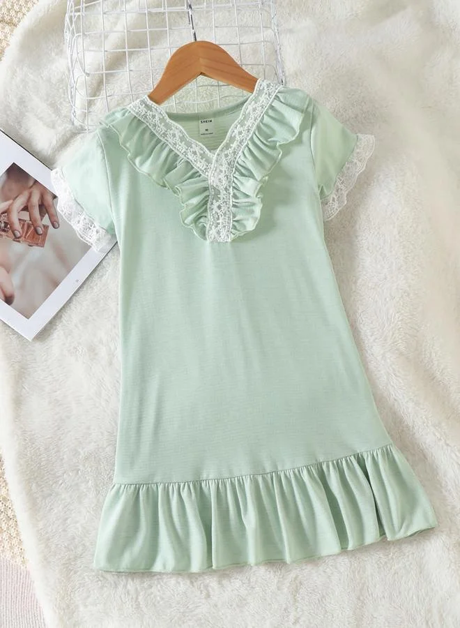Take Two Girls Green Lace Trim Short Sleeve Nightdress